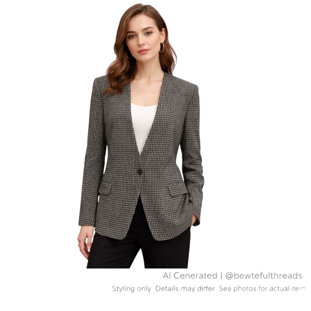 Ambiance Black White Virgin Wool Tweed Blazer Canada Union Made L